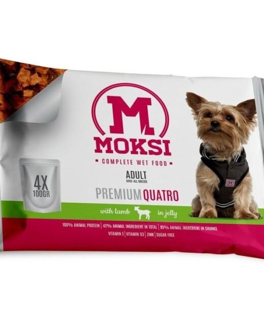 MOKSI – Kompletna vlažna hrana za pse, Jagnjetina u želeu, 4x100g