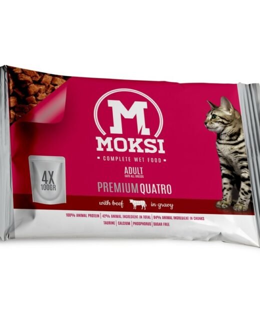 MOKSI – Kompletna vlažna hrana sa 100% životinjskim proteinima, Govedina u sosu - 4x100g