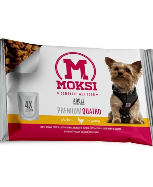MOKSI – Kompletna vlažna hrana za odrasle pse, Piletina u sosu - 4x100g