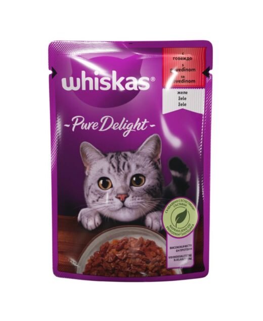 WHISKAS Pure Delight - Vlažna hrana za odrasle mačke, Govedina u Želeu - 85g