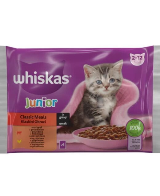 WHISKAS - Kompletna vlažna hrana za mačiće, Govedina i piletina, 4x85gr