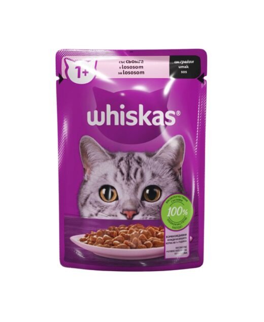 WHISKAS - Kompletna hrana za odrasle mačke, Losos u sosu, 85gr